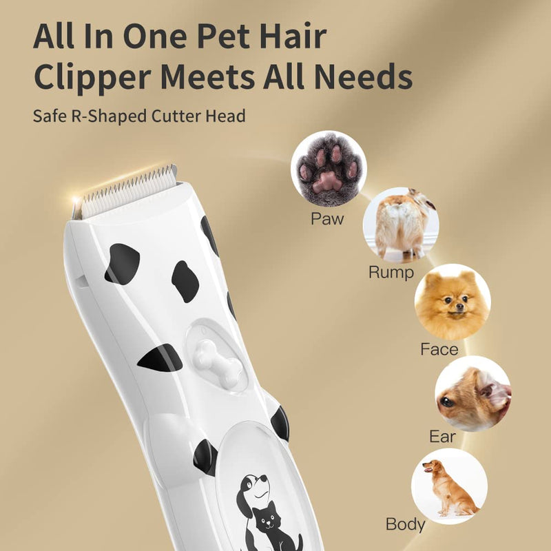 LEMULEGU Powerful Electrict Handy Pet Hair Shaver Kits with USB Chargeable Waterproof Body Hair Grooming Clippers for Dogs and Cats White Spotted Dog with 8 Shaped Plugs White-2 - PawsPlanet Australia