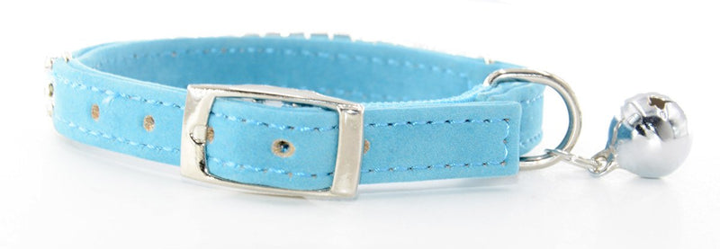 [Australia] - Fashion Adjustable Cat Collar Soft Velvet Safe Collars Bling Diamante with Bells Blue 