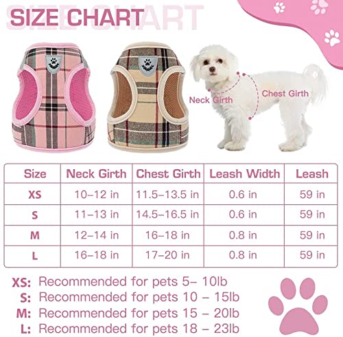 Soft Mesh Plaid Puppy Harness - Small Dog Harness and Leash Set, Adjustable & Comfortable Padded Reflective Vest for Puppies and Small Breeds Dogs Walking X-Small (Pack of 1) Beige - PawsPlanet Australia