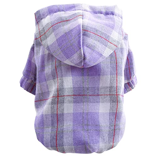 New Plaid Blouse Shirt Pet Clothes Dog Hoodies Breathable Sunshade Smock Frock Linen Cotton Hoodie Purple XS - PawsPlanet Australia