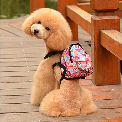 [Australia] - O&C Puppy Dog Backpack,Saddle Bags,Back Pack with Training Lead Leash S(12x14cm) Pink peach heart 