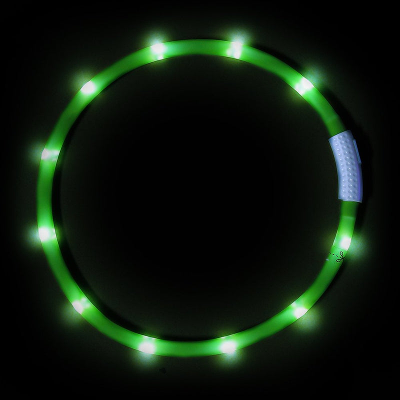 [Australia] - Domi USB Rechargeable LED Dog Collar Glowing Pet Collar, 3 Flashing Mode Light Up Dog Collar, Silicone Cuttable Dog Collar for Your Small Medium Large Dogs& Cats Green 