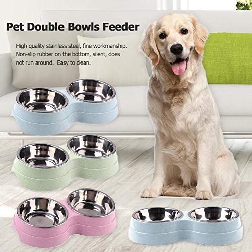 AIWOKE Double Dog Food Bowl & Cat Water Feeder Bowl Set,Pet Puppy Drinking Dish Feeding Stainless Steel Water and Food Bowl for Small Medium Dogs (Pink) Pink - PawsPlanet Australia