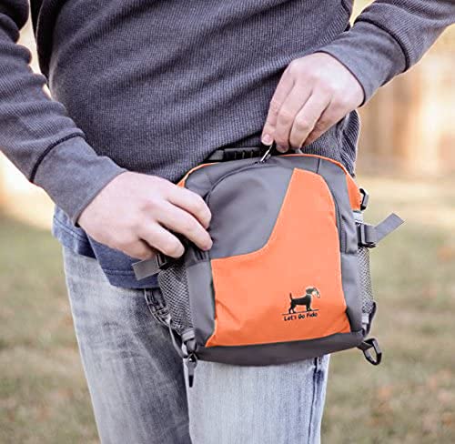 Let's Go Fido Dog Walking Bag Comes with Collapsible Bowl, Converts to Cross Body Bag or Waist Pack. Perfect for Travel, Dog Parks, Hiking, Training, Camping, Beach. Perfect Dog Lover Gift Orange - PawsPlanet Australia