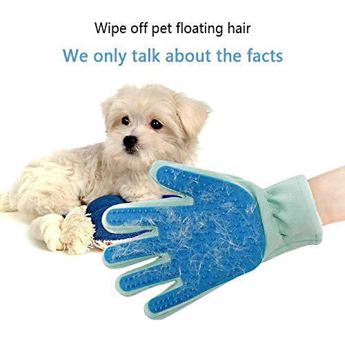 [Australia] - Plieren Floating Hair Brush for Cats and Dogs pet Grooming Gloves, Gentle dusting Brush Gloves (with self-Cleaning Brush), efficient pet Hair Removal Massage Gloves Blue 