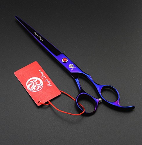 [Australia] - TPC 7.0 Inch Pet Grooming Scissors Set Professional Japan 440C Dog Shears Hair Cutting +2 Curved+ Thinning Scissors with Leather Bag Purple 