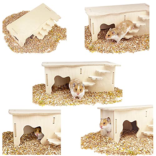 CAREUPET Hamster Wooden Houses with Steps, Hamster Hideout, Multi Chamber Room for Hamster Syrian Mice Gerbils Mouse Dwarf Small - PawsPlanet Australia