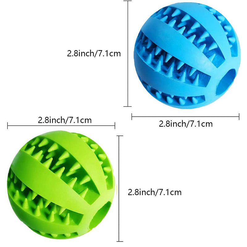 Dog Treat Toy Ball, Dog Tooth Cleaning Toy, Interactive Dog Toys(1 Green+1 Blue) 2.8" Pack of 2 - PawsPlanet Australia