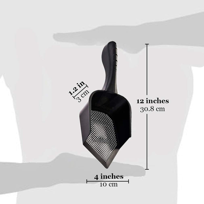 SunGrow Litter Scoop for Rabbits, Black 12" x 5" x 2" Plastic Shovel, Deep Scatterproof Sides, Pointed Edge for Reaching Corners, Ergonomic Handle, Boosts Optimal Pet Well-Being, 1-pc - PawsPlanet Australia