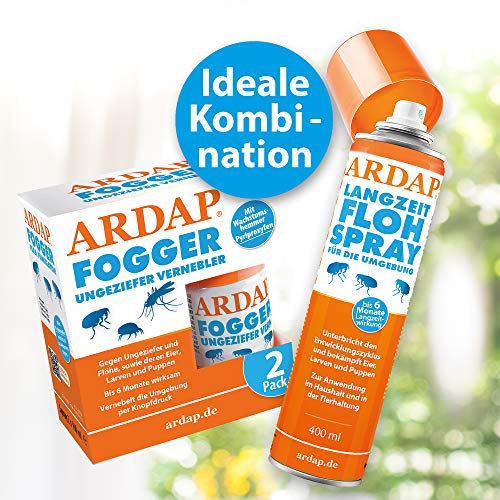 ARDAP Fogger 2 x 100ml - Effective nebulizer for pest and flea control for households and animal environments - for rooms up to 30m² - Effective protection for up to 6 months 2 x 100 ml single - PawsPlanet Australia
