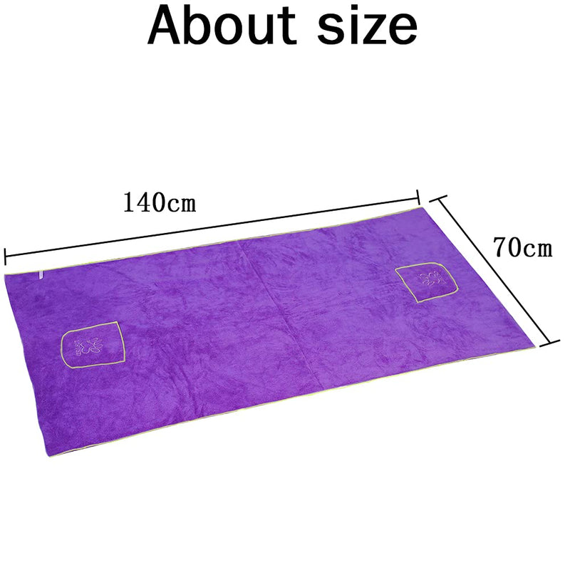 Dog Bathrobe Towel -Dog Drying Towel - Absorbent Microfibre Dog Bath Towel -Machine Washable & Dryable -Pet Drying Towel For Large And Meduiem Dog- 140x70cm - Purple - PawsPlanet Australia