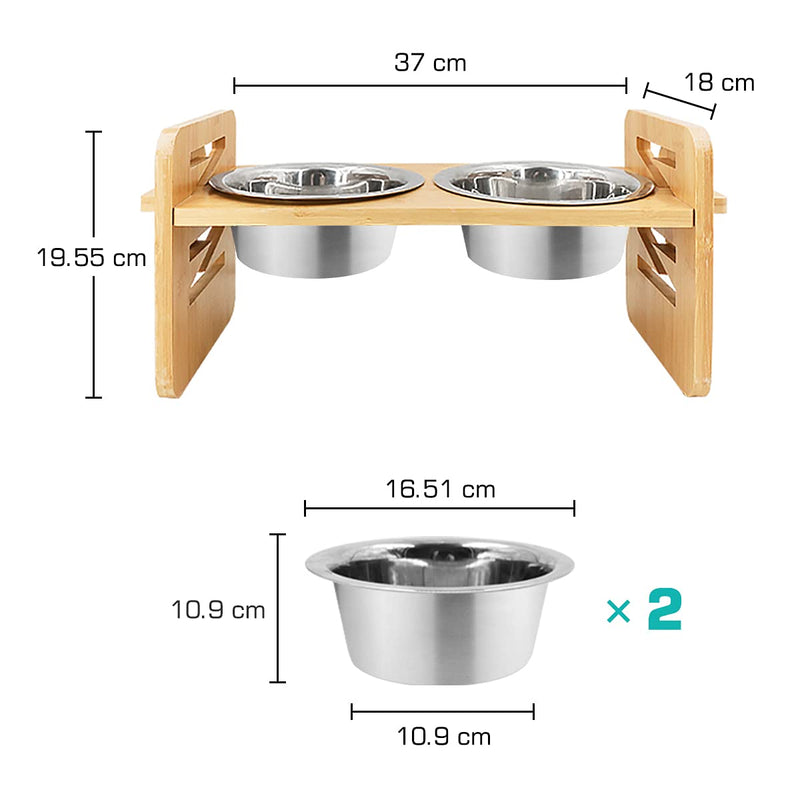 Qlf yuu Raised Dog Bowl for Small Dogs and Cats, Adjustable Bamboo Raised Dog Bowls with Stand with 2 Stainless Steel Bowls, Elevated Dog Bowls for Feeding Food Water (Medium) Medium - PawsPlanet Australia