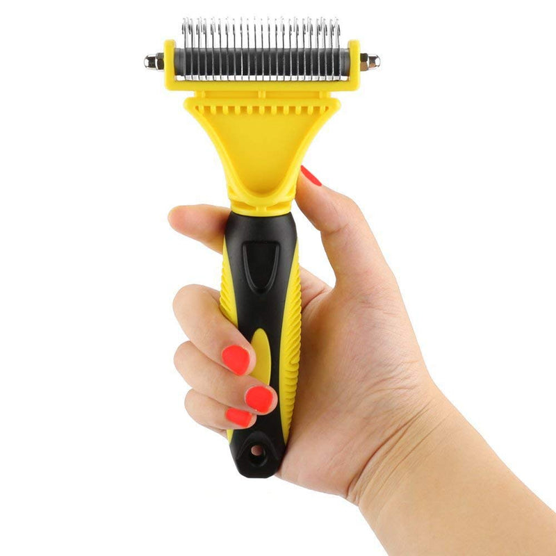 [Australia] - Pet Dematting Comb, Dogs and Cats Grooming Brush Tool, 2 Sided Steel Rake Brush for Small Medium and Large Breeds with Medium and Long Hair, Removes Undercoat Mats Tangles (Regular 12+23 Teeth) 