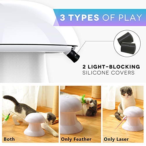 [Australia] - 2020 New Upgraded Cat Laser Toy Cat Toys Interactive 2 in 1 Automatic Cat Toy Moving Feather Toy Cat Interactive Toys Auto Rotating Light Multiple Feather Hangings 3 Ways to Play 