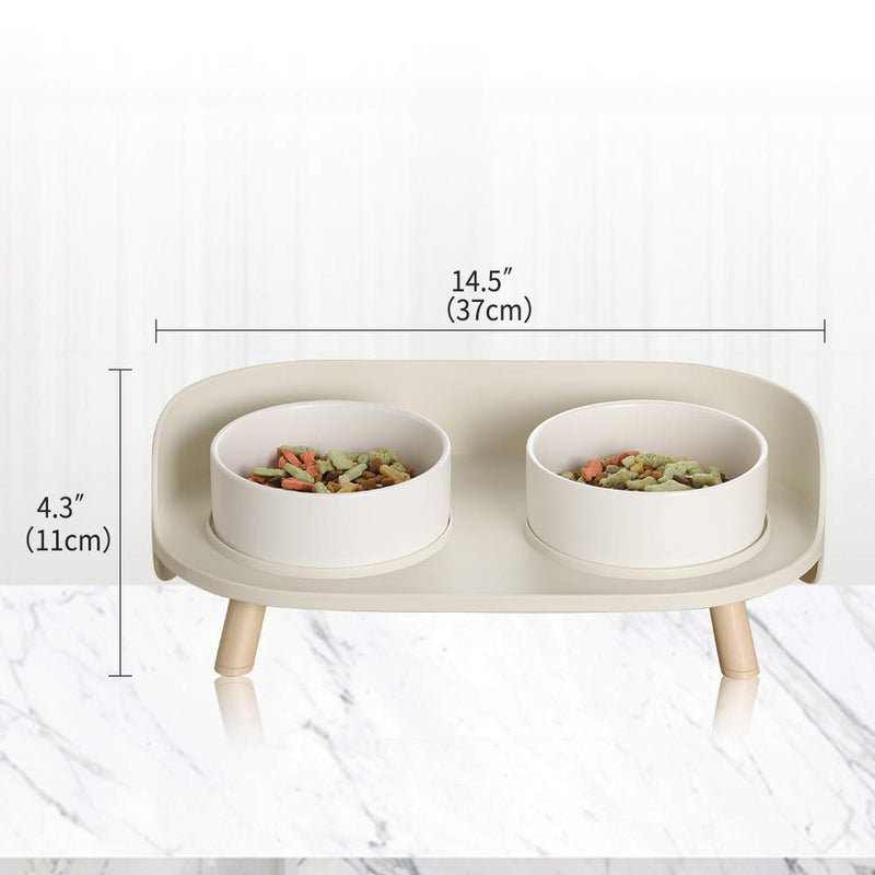 Cat Bowl for Food and Water - Elevated Dog Bowls with Stand - Raised Dog Cat Bowl set - Double pet bowl Dish for small Dog | Cat | puppy | rabbit and with Splash Proof Guard for Less Mess White - PawsPlanet Australia