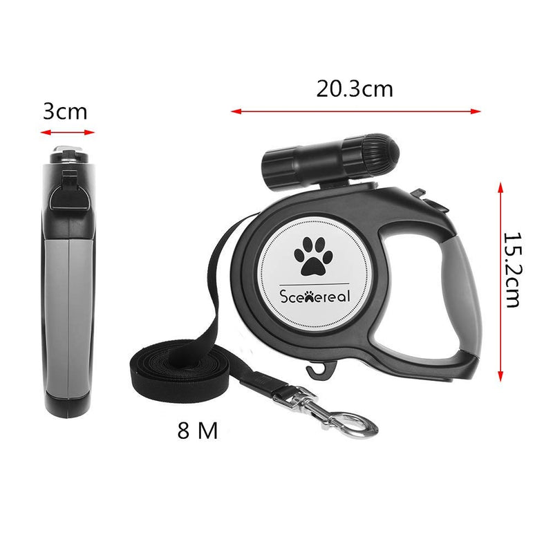 Scenereal Extendable dog lead - 26 FT Retractable Dog Lead - Heavy Duty Lead with LED Flash Light & Poop Bag Dispenser for up to 110 LB Medium Large Dogs Outdoor Walking & Training - PawsPlanet Australia