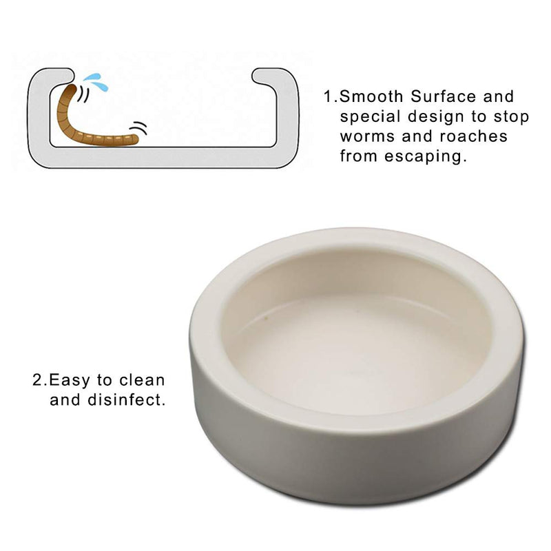 TDPET Ceramic Mini Reptile Worm Dish - Lizard Escape Proof Feeding Bowl Circular Small-1Pack White - PawsPlanet Australia
