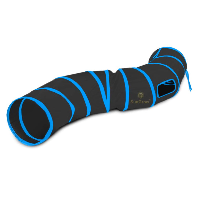 SunGrow Collapsible Tunnel, Lightweight Polyester with Steel Frame, Curved Channel with Peekaboo Holes, Fun for Cats, Rabbits, Ferrets & Hedgehogs Black and Blue 47.2" x 9.8" - PawsPlanet Australia