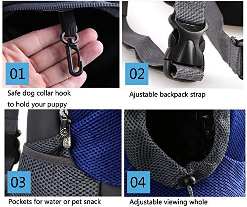 Pet Carrier Backpack for Small Dog Cat up to 8lbs Nylon Dog Travel Bag Front Bag with Breathable Head Out Design Hands-Free Cat Dog Puppy Backpack Adjustable Shoulder Strap for Outdoor Travel Hiking Blue+Black - PawsPlanet Australia