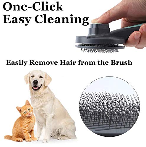 EasyULT Dog Brush, Pet Grooming Brush, Cats Dogs Brushes for Long Haired & Short Hair, Cat Brush Grooming Comb for Detangling and Dirt Cleaning, Self Cleaning Slicker Brushes(Green) Green - PawsPlanet Australia