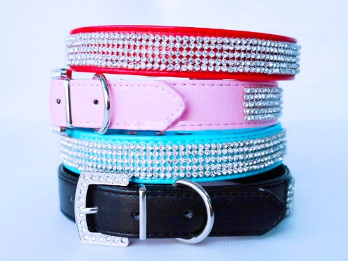 Pet Palace SMALL BELLA BLUE Diva Doggy Leather Diamante Jewelled Dog Puppy Collar (Small (10.5-13 inch neck) Small (10.5-13 inch neck) - PawsPlanet Australia