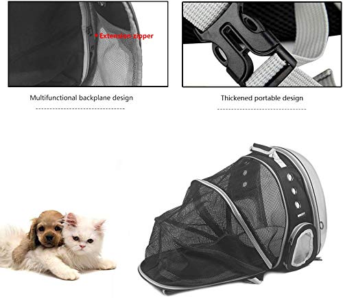 BEIKOTT Back Expandable Cat Backpack, Pet Dog Backpack Carrier for Small Cats Dogs and Birds, Transparent Space Capsule Backpack for Travel/Hiking/Outdoor Expandable-Black - PawsPlanet Australia