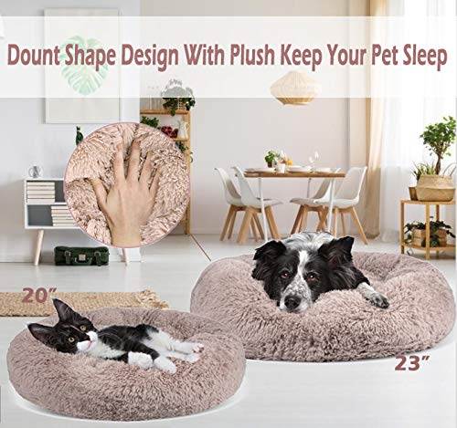 [Australia] - JOEJOY Dog Beds,Orthopedic Round Bed for Small Medium Large Dogs,Soft Fluffy Faux Fur Donut Cuddler Cat Cushion Beds,Short Plush Anti Anxiety Puppy Beds Machine Washable (20/23 inch) Donut Small 20" x20''x7'' Beige Plush 