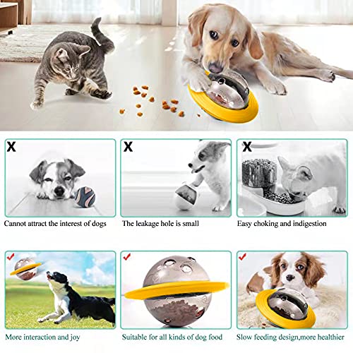 Idepet Dog Treat Dispensing Toy,UFO-Shaped Nontoxic Pet Dog Interactive Slow Feeder Toy Bite-resistant Food Dispensing Puzzle Toy Ball for Dogs Cats Puppy Chihuahua Teddy (Yellow) Yellow - PawsPlanet Australia