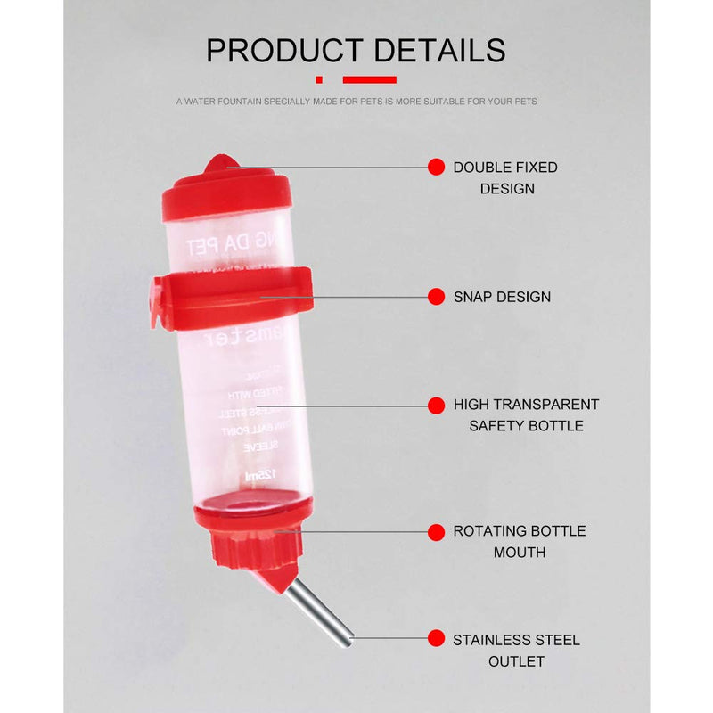 WishLotus Hamster Dispenser Bottle, No Drip Plastic Hanging Water Bottle 125ml Automatic Water Bottle Dispenser Cage Bowl with 2 Rolling Ball for Small Animal Guinea Pig, Gerbil, Chinchilla (Red) Red 2 Balls - PawsPlanet Australia