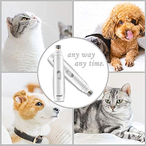 Peteme Pet Nail Grinder,2-Speed Dog Electric Paw Trimmer Clipper Small Medium Dogs Cats Portable & Rechargeable Gentle Painless Paws Grooming Trimming Shaping Smoothing White 6 inch - PawsPlanet Australia