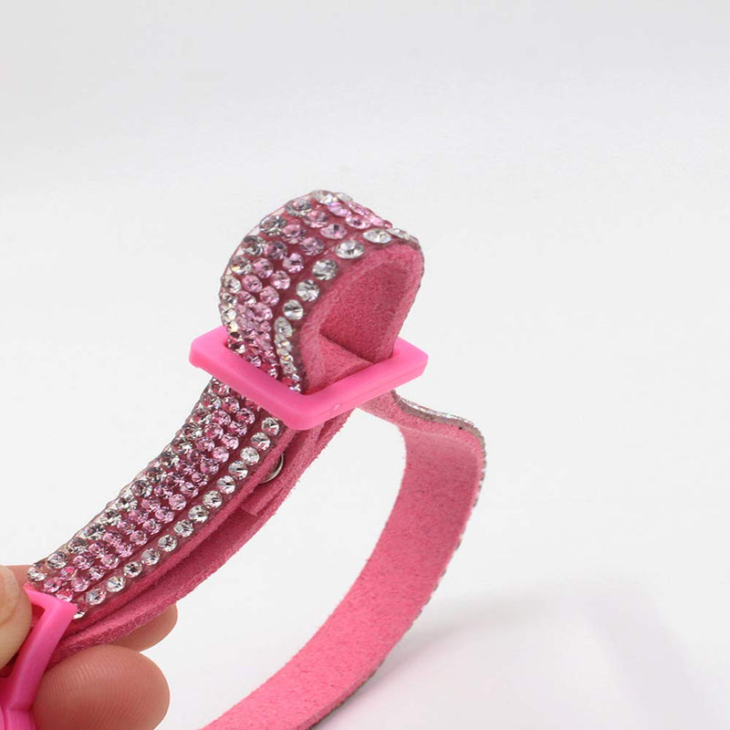 Small Pet Collar,Bling Bling Rhinestone Adjustable Comfort Microfiber Soft Cat Collars Pet Buckle Collar with Bell for Cats Puppy Small Dogs,S Pink S: Neck Circumference 25-32cm - PawsPlanet Australia