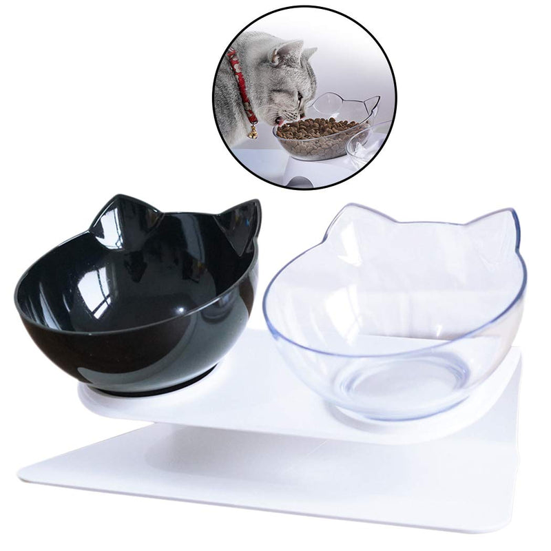 Legendog Cat Bowls,15°Tilted Cat Food Bowl Double Cat Dishes, Cat Feeder Cat Feeding Bowl Raised with Stand, Cat Food Water Bowl for Cats and Small Dog black+white - PawsPlanet Australia