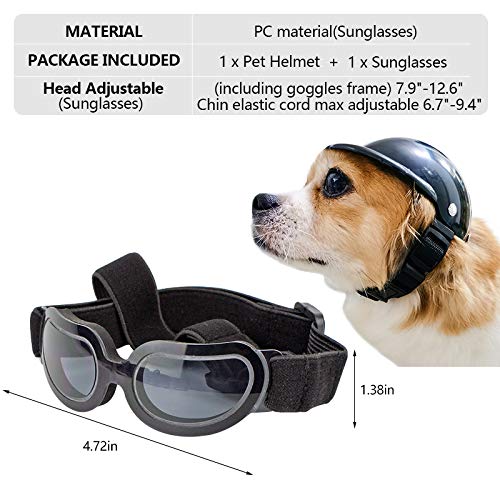 La La Pet Pet Helmet with Dog Goggles Pet Doggie Cap Hat Dog Sunglasses Pet Eye Wear Cat UV Protection Sun Glasses for Puppy Dog Travel Skiing, Helmet Helmet S Black Goggles - PawsPlanet Australia