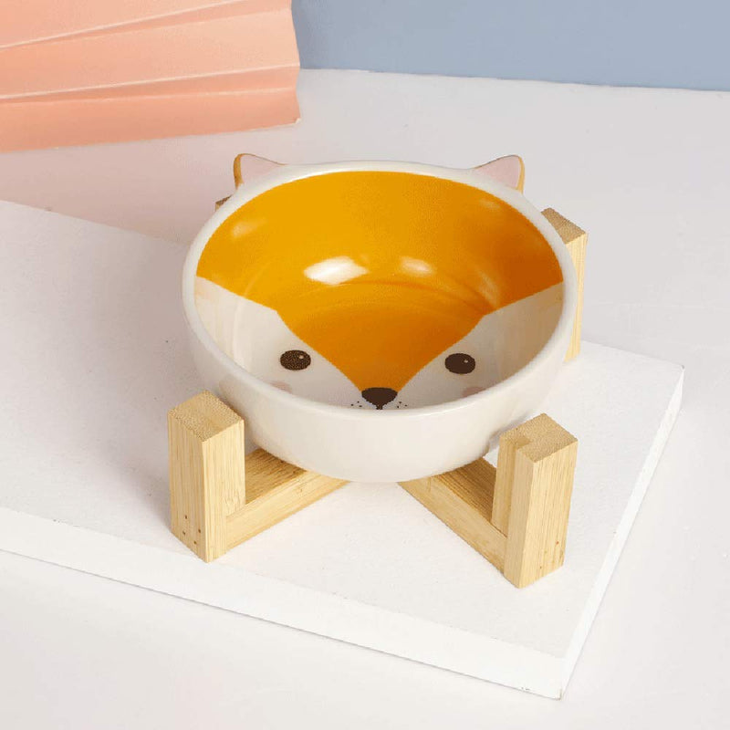 Ceramic Elevated Raised Cat Bowl, Ceramic Cat Bowl with Wood Stand, No Spill Pet Food Water Feeder, for Cats and Small Dogs - PawsPlanet Australia