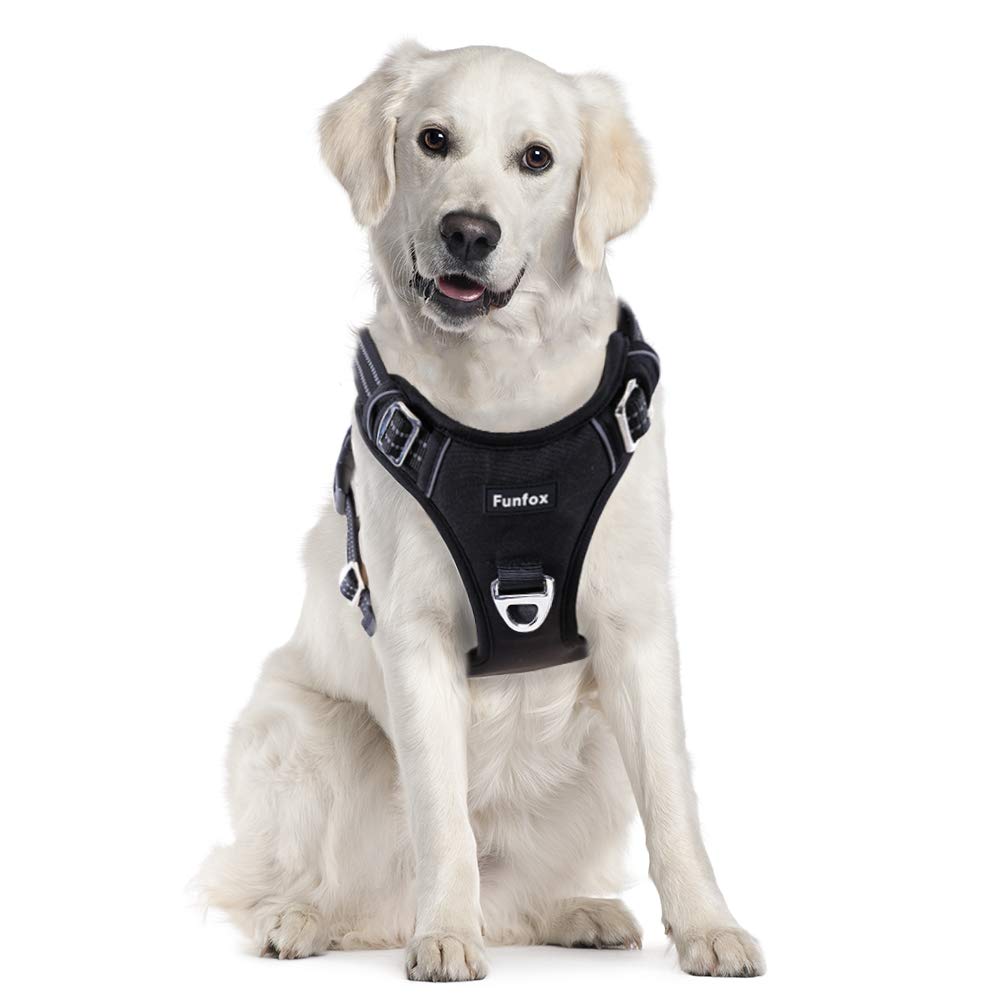 Funfox Dog Harness for Large Dogs No Pull Harness Adjustable Anti Pull Safety Harness, Harness Set Medium Dogs Chest Harness, Large Breathable Dog Harness Black L - PawsPlanet Australia
