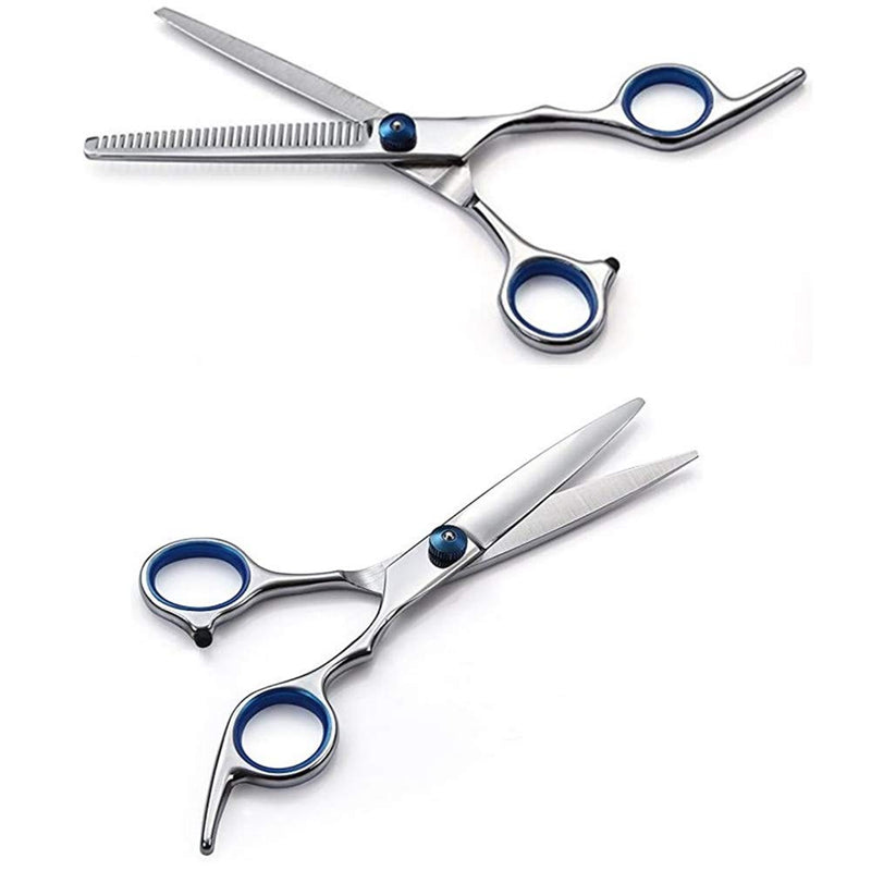 WUWYOUWL Pet Grooming Scissors Set, 3 Pieces Stainless Steel Pet Trimmer Kit Used for Dog Cat and More Pets, Thinning Shear, Straight Scissors, Grooming Comb (Blue) Blue - PawsPlanet Australia