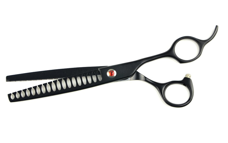 [Australia] - LILYS PET Professional PET Dog Grooming Scissors Cutting&Curved&Thinning Shears,Round Hole Design, Shark Teeth Thinning Scissor (7", Black) 