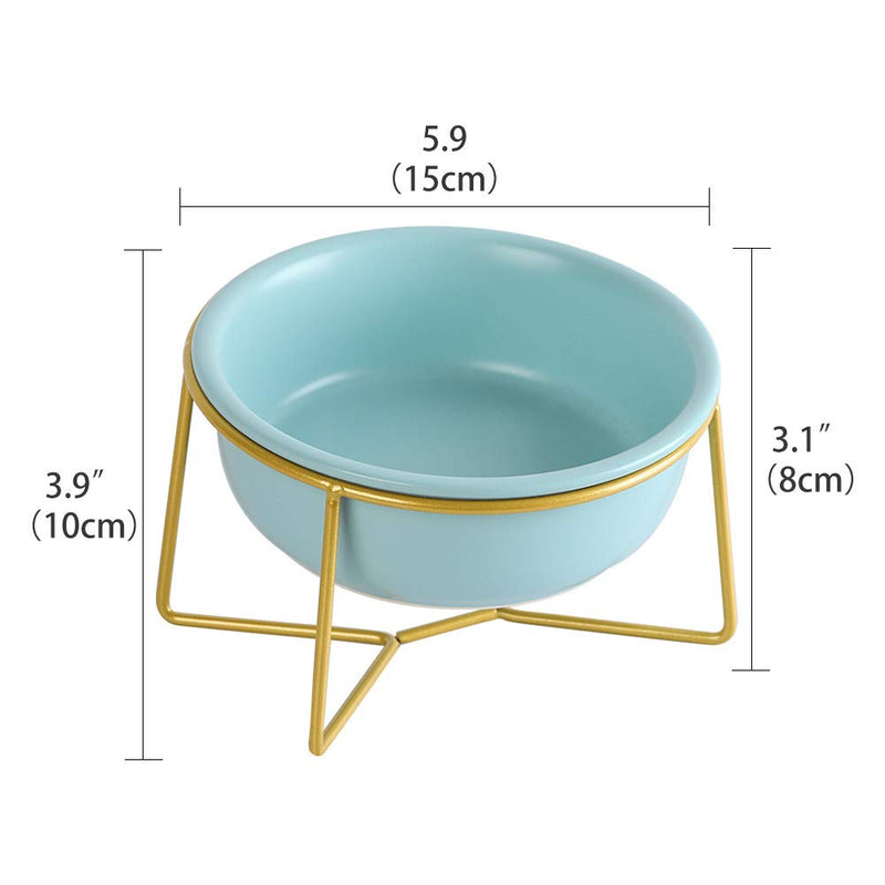 HCHLQLZ Blue Small Ceramic Tilted Elevated Cat Dog Bowl Raised Cat Food Water Bowl Dish Pet Comfort Feeding Bowls with Gold iron stand - PawsPlanet Australia