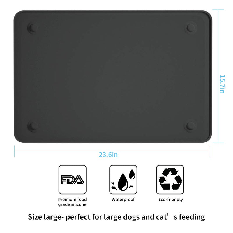 Dog Food Mat, Pet Feeding Mat with Strong Suction Cups - Silicone Waterproof Dog Mat (24x16 inches), Non-Slip Pet Bowl Mat for Protect Floor (Large, Black) - PawsPlanet Australia