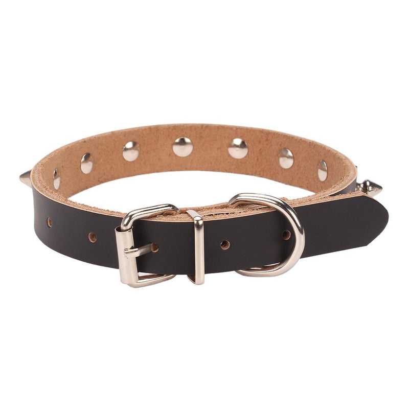 [Australia] - AOLOVE Basic Classic Adjustable Genuine Cow Leather Pet Collars for Cats Puppy Dogs Small / Neck 7.8"-10.2" Black-Spiked Rivet 