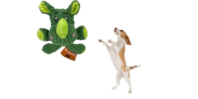 CHEWPRISE Squeak Toys for Dogs, Puppy Chew Toys with Rubber Ball Body 2 PACK - Interactive Dog Toys for Small and Medium Dogs - Rhino and Froggy - PawsPlanet Australia