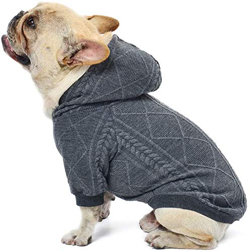 meioro Dog Sweater Zipper Hooded Dog Cat Clothes Cute Pet Clothing Warm Hooded Winter Warm Puppy French Bulldog Pug X-Small Grey - PawsPlanet Australia