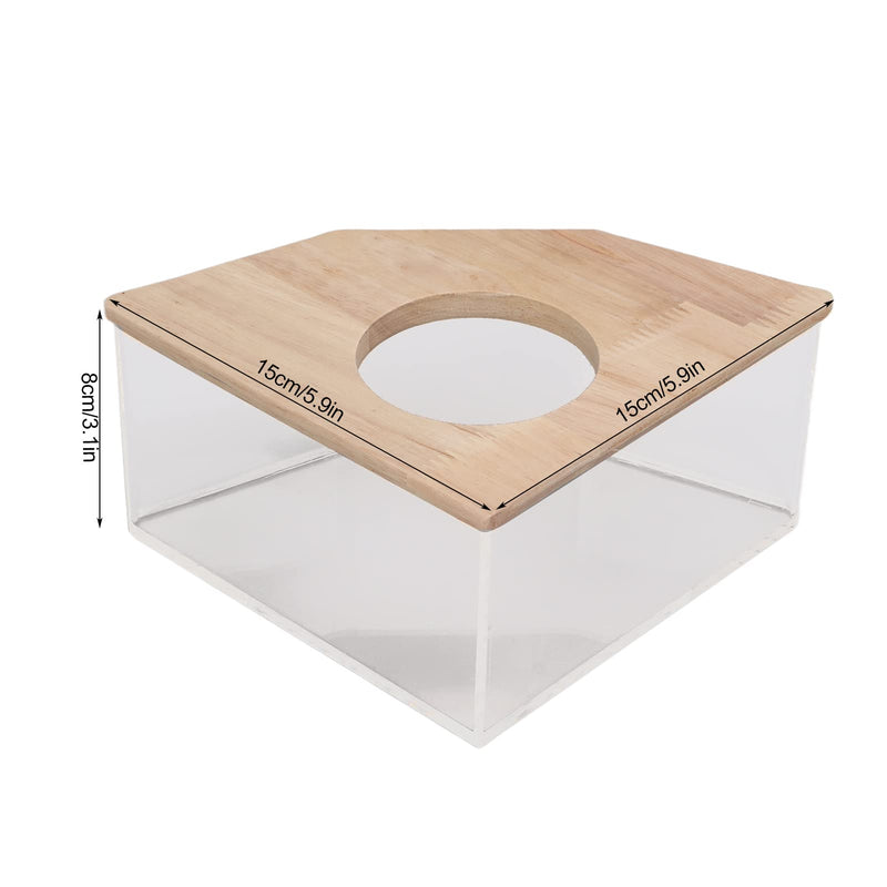 Pssopp Hamster Bath Box Right Angle Fan Acrylic Safe Hamster Sand Bathroom with Natural Wood Cover for Mice or Other Small Pet Hamster - PawsPlanet Australia