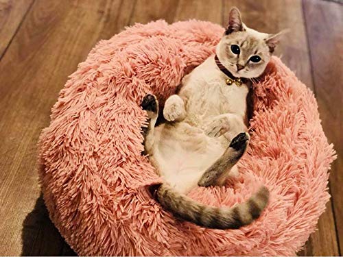 [Australia] - ALLNEO Original Cat and Dog Bed Luxury Shag Fuax Fur Donut Cuddler Round Donut Dog Beds Indoor Pillow Cuddler for Medium Small Dogs M-24*24*8inch Pink 