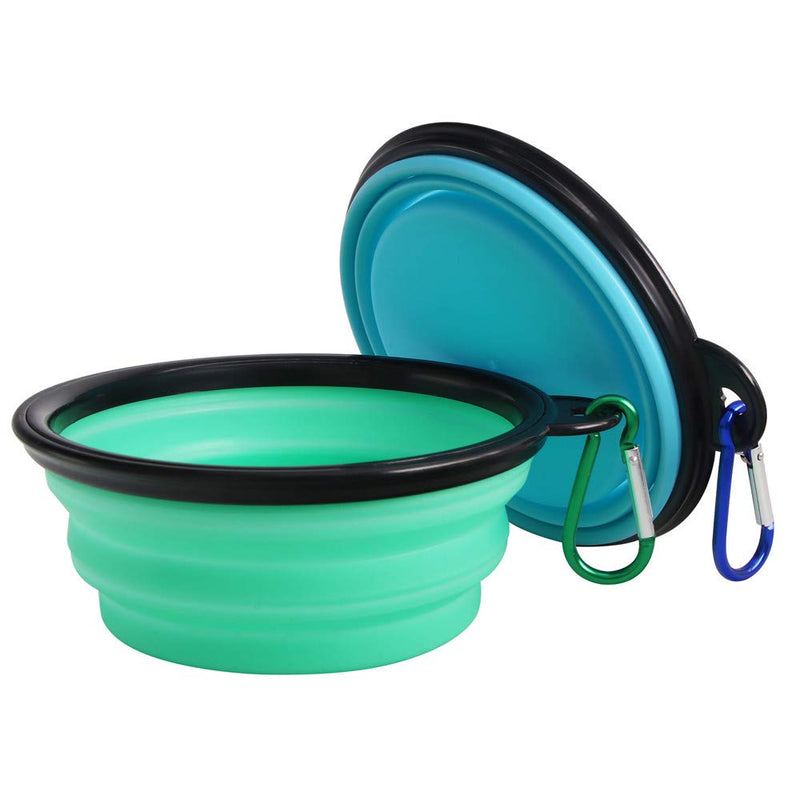 SLSON Collapsible Dog Bowl 2 Pack, Portable Silicone Pet Feeder, Foldable Expandable for Dog/Cat Food Water Feeding, Travel Bowl for Camping Light Blue+Light Green - PawsPlanet Australia