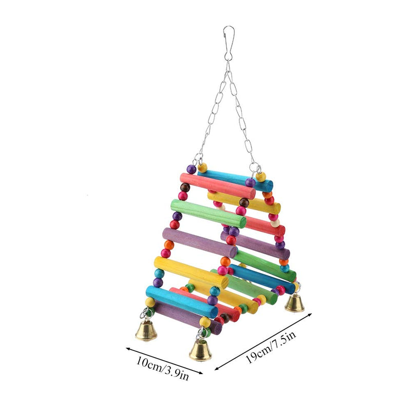 [Australia] - Wood Parrot Swing Ladder Colorful Triangle Bird Hammock Bird Chew Bite Toys Bird Cage Climbing Hanging Toys Wooden Stand Perches with 4 Bells 