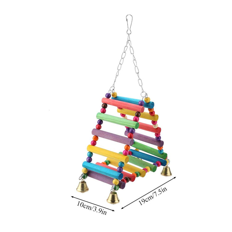 Bird Parrot Bells Toy, Wooden Hanging Ladder Perch Stand Toy Colorful Chewing Swing Toy for Parrots, Parakeets Cockatiels, Conures, Macaws, Love Birds, Finches - PawsPlanet Australia