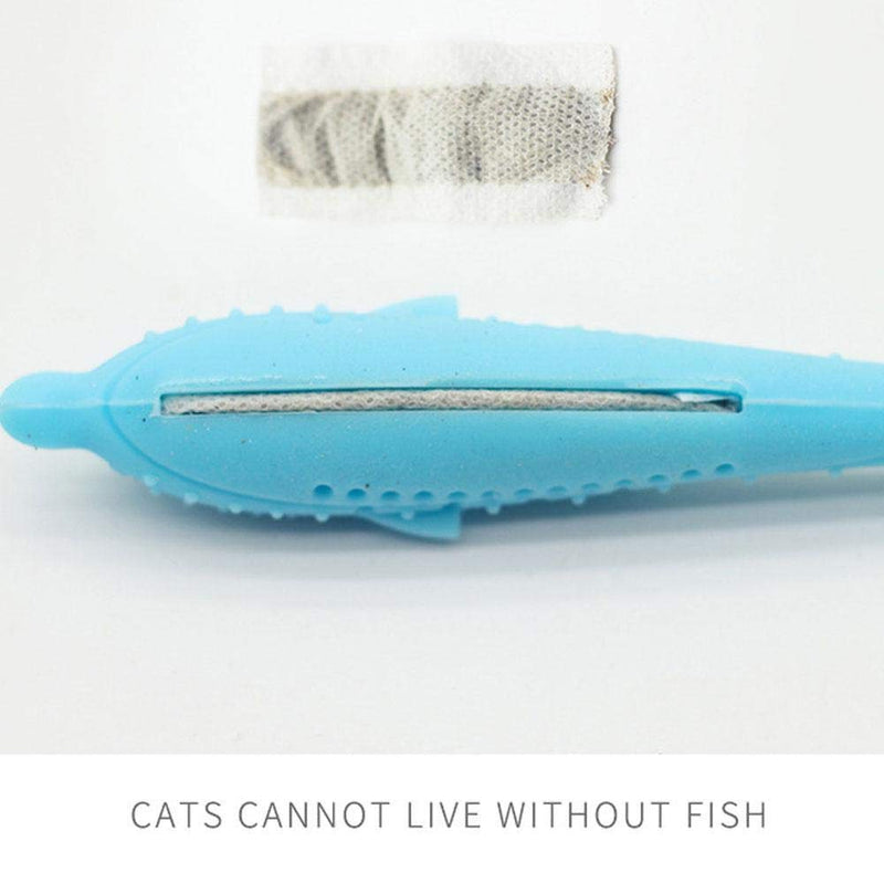 [Australia] - ZHANA Catnip Toys in Fish Shape, Interactive Cat Toothbrush Simulation Fish Silicone Teeth Cleaning and Chew Pet Supplies for Kitten Cat Blue 