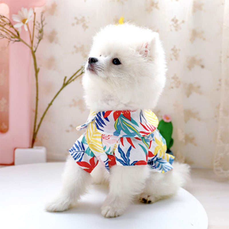 Pet Clothes Summer Flower Leaf Print Dog Dress for Puppy Linen Breathable Dress for Small Dogs X-Small Multi - PawsPlanet Australia