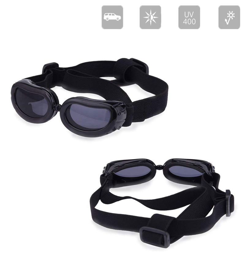 [Australia] - SUCCESS Dog Goggles Small, Dog Sunglasses UV Protection, Foldable and Adjustable Pet Sunglasses for Doggy Puppy Cat, Waterproof Eyewear for Travel, Skiing, and Anti-Fog. Black 